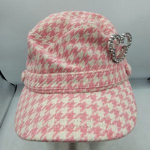 Disney Hat Cap Pink White With Rhinestone Mickey Head Brooch Adults Fitted